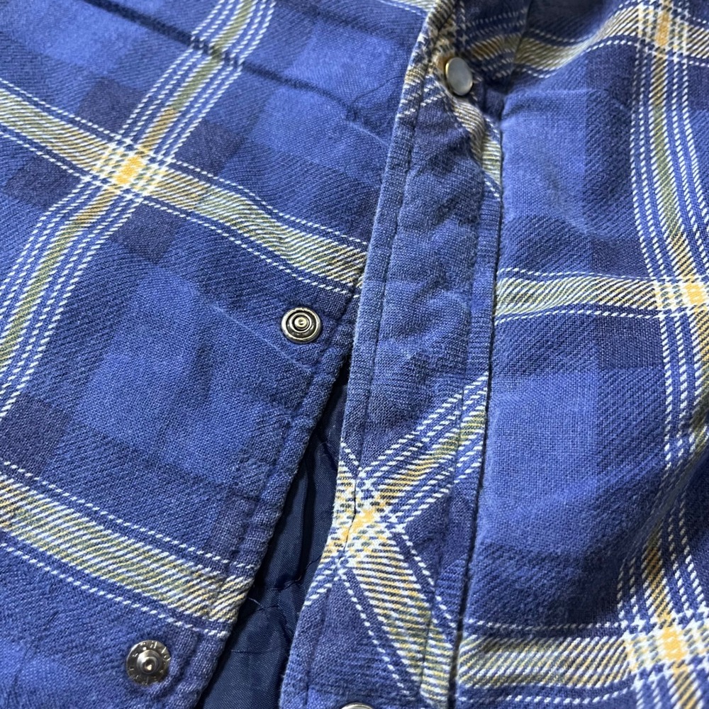 Vintage Wrangler Western Shirt Jacket Large Blue Plaid Quilted Pearl Snap 90s - Picture 5 of 13